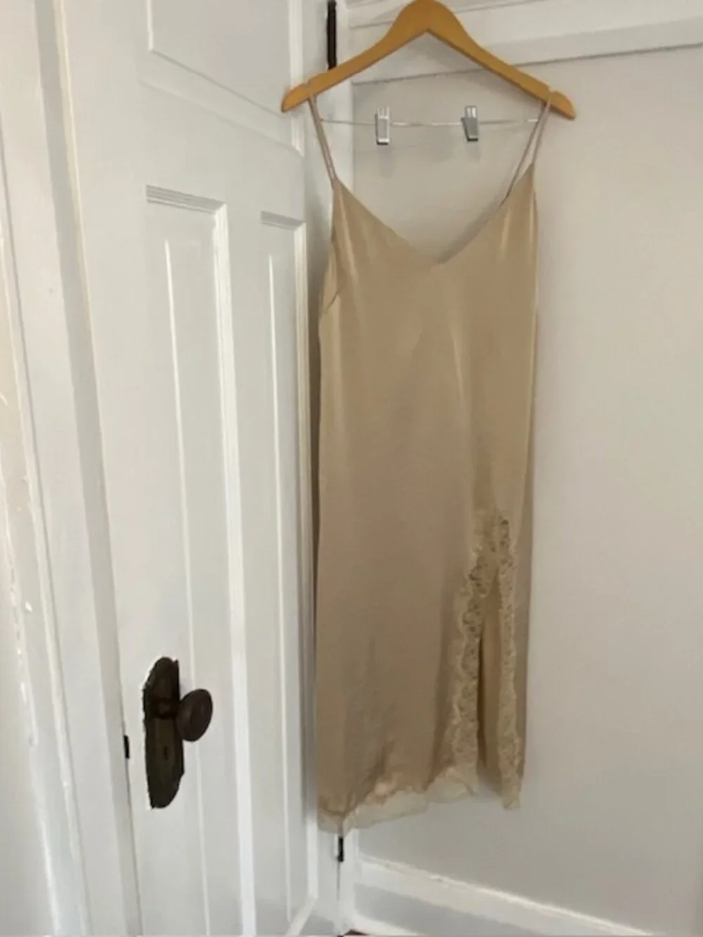 Wilfred Aritzia Satin Slip Dress with Lace Medium Midi Pale Gold - Picture 2 of 16
